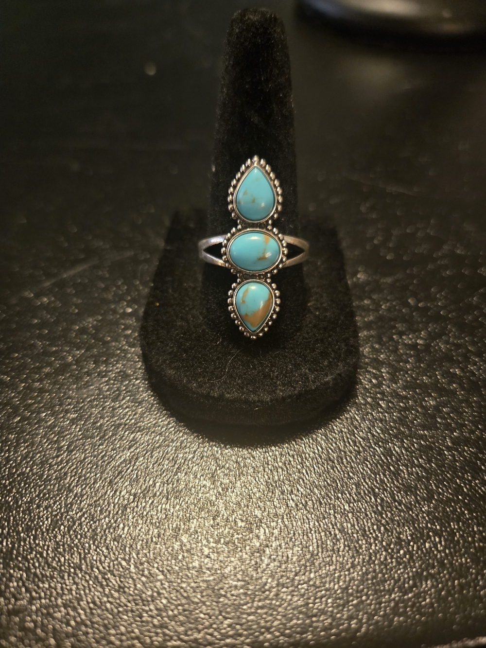 Turquoise Triple Stone Silver Ring - Women Jewelry
